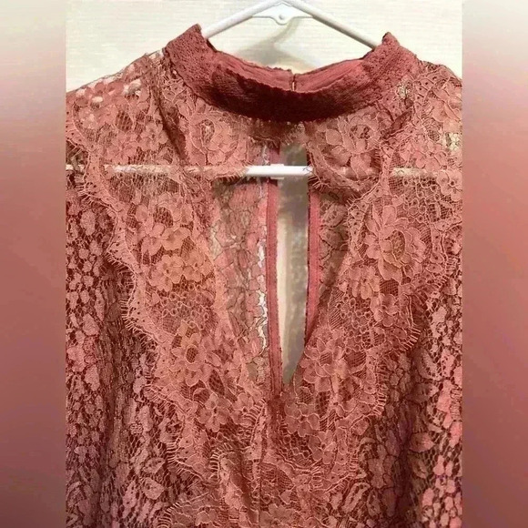 Free People Lace Top Tunic Mini Dress. Secret Origins Dusty Mauve Size M - Picture 4 of 7